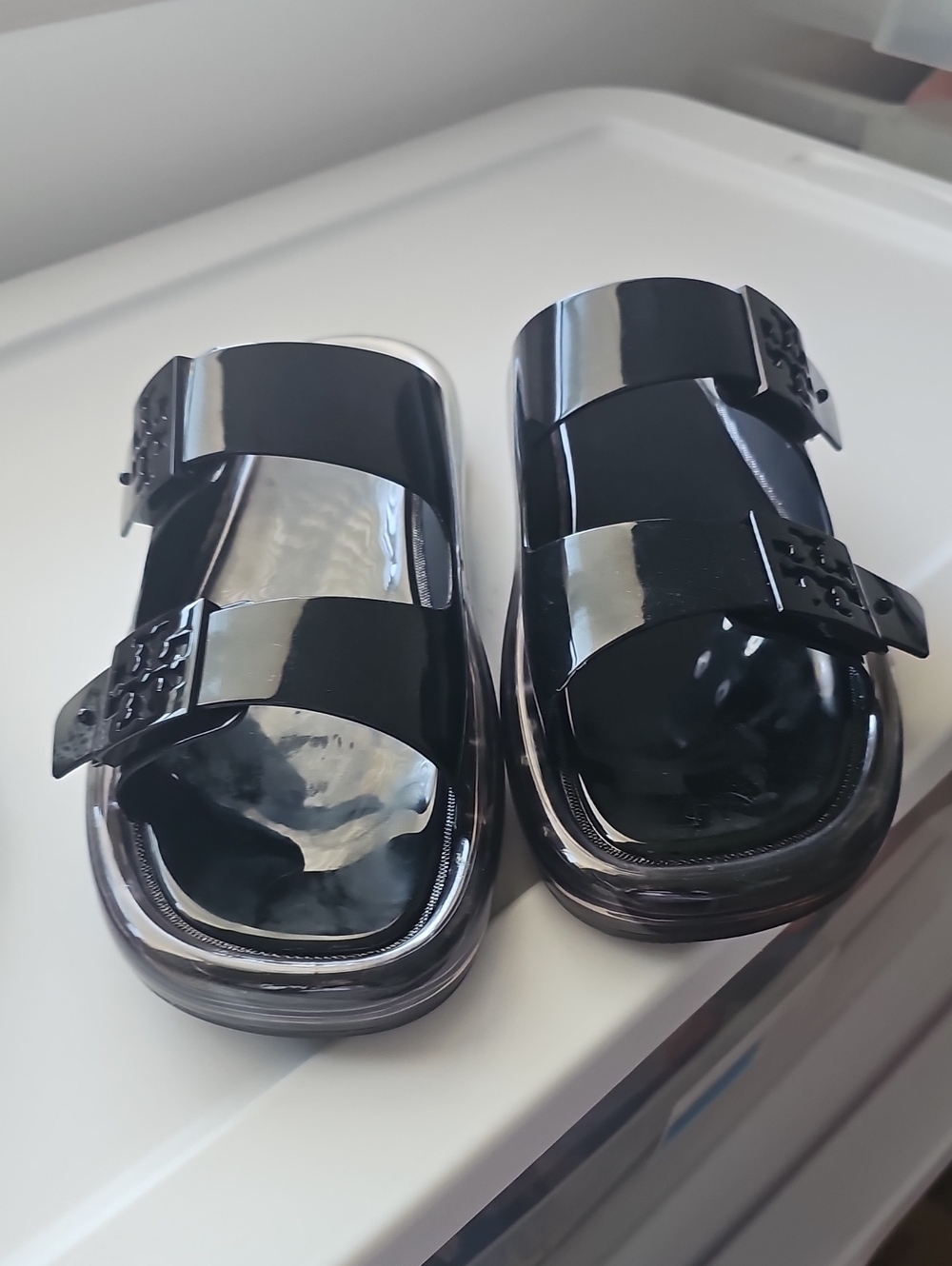 Tory Burch Glossy Black Slingback Sandals